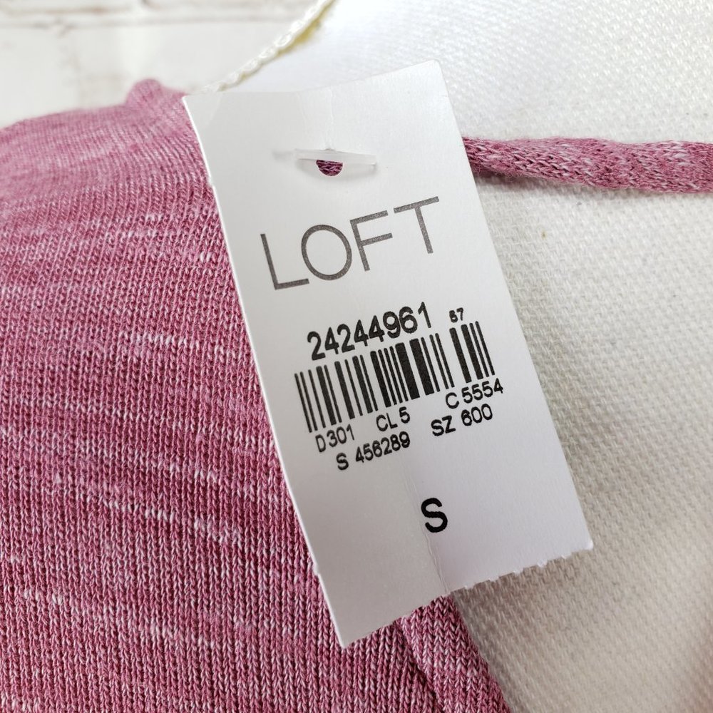 NWT LOFT Size S Mauve Pink Space Dye Long Bell Sleeve Tie Back Knit Pullover Top - Picture 7 of 9
